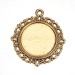 Zinc Alloy Pendant Settings for Cabochon & Rhinestone, DIY Findings for Jewelry Making, Lead Free and Cadmium Free, Flat Round, Antique Golden, 33.5x30x1.4mm, Hole: 2mm
(X-PALLOY-A15290-AG-FF)