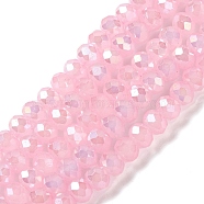 Baking Electroplate Glass Beads Strands, AB Color, Faceted, Round, Flamingo, 8x6mm, Hole: 1mm, about 63~65pcs/strand, 15.75''(39~40cm)(DGLA-A039-J8mm-B15)