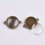 DIY Links Making, with Alloy Cabochon Connector Settings and Clear Glass Cabochons, Flat Round, Antique Bronze, Connector Setting: 25x19x3mm, Hole: 1.5mm, Glass Cabochon: 15.5~16x4~5mm(DIY-X0292-39AB)