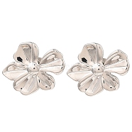 304 Stainless Steel Stud Earrings for Women, Flower, Stainless Steel Color, 15x19mm(EJEW-E291-02P)
