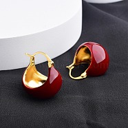 Bag Brass Enamel Hoop Earrings for Women, Real 22K Gold Plated, 23.5x20mm(EJEW-U055-09G)