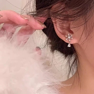 Snowflake Alloy Rhinestone Dangle Stud Earrings, with 925 Silver Pins, Platinum, 50x50mm(WG46953-01)
