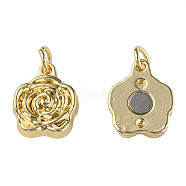 Brass Pendants, with Jump Rings and Magnet, Nickel Free, Flower, Real 18K Gold Plated, 17x11.5x16mm, Jump Ring: 5x1mm, 3mm inner diameter(KK-N233-249LG)