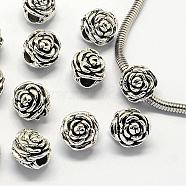 Alloy European Beads, Large Hole Beads, Flower, Antique Silver, 12x11.5x10mm, Hole: 5mm(PALLOY-S079-093AS)
