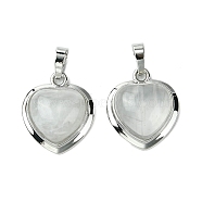 Natural Quartz Crystal Pendants, Rock Crystal Heart Charms with Rack Plating Platinum Plated Brass Findings, Cadmium Free & Lead Free, 23x19.5x8~9mm, Hole: 7x5mm(G-C114-03P-25)
