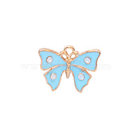 Zinc Alloy Enamel Butterfly Jewelry Pendant, with Crystal AB Resin Rhinestone, Light Gold, Light Sky Blue, 12x16mm, Hole: 3mm(ENAM-TAC0007-09A)