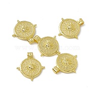 Rack Plating Brass Pendants, Long-Lasting Plated, Cadmium Free & Nickel Free & Lead Free, Flat Round with Sun Charm, Real 18K Gold Plated, 17.5x16x2.5mm, Hole: 2x1.5mm(KK-C007-25G)
