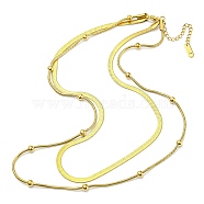304 Stainless Steel Herringbone & Satellite Chains Double Layer Necklaces, Golden, 15.47 inch(39.3cm)(BJEW-K257-05G)