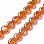 Electroplate Glass Beads Strands, Full Rainbow Plated, Flat Round, Orange, 12~12.5x6.5mm, Hole: 1mm, about 50pcs/strand, 23.62 inch(60cm)(EGLA-L033-FR03)