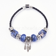 Natural Sodalite Beads Cord Bracelets, with Brass Findings, Flower with Leaf, 7-7/8 inch(20cm), 3mm(BJEW-O162-G06)