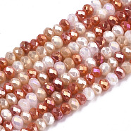 Electroplate Glass Beads Strands, AB Color Plated, Faceted, Rondelle, Coral, 3x2.5mm, Hole: 0.7mm, about 188~190pcs/16.93 inch~17.71 inch(43~45cm)(X-EGLA-S192-001A-B06)