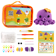 DIY Octopus Knitting Kits, including Polyester Yarn, Fiberfill, Crochet Needle, Yarn Needle, Support Wire, Stitch Marker, Colorful, 130x180x65mm(DOLL-PW0016-01H)