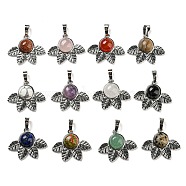 Natural & Synthetic Mixed Gemstone Pendants, Rack Plating Brass Leaf Charms, Platinum, Cadmium Free & Lead Free, Mixed Dyed and Undyed, 22x27x7mm, Hole: 8x5mm(G-P517-02P)