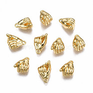 Brass Charms, Nickel Free, Plam, Gesture Language, for Finger Heart, Real 18K Gold Plated, 11x6.5x6mm, Hole: 1mm(KK-Q277-026-NF)