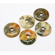 Donut/Pi Disc Natural Gemstone Pendants, Crazy Agate, Donut Width: 12mm, 30x5mm, Hole: 6mm(G-L234-30mm-06)