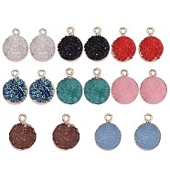 16Pcs 8 Colors Electroplate Druzy Resin Pendants, with Light Gold Iron Findings, Flat Round, Mixed Color, 16~17x12x6~7mm, Hole: 1mm, 2pcs/color(RESI-SZ0001-20)