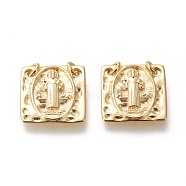 Brass Charms, with Jump Rings, Long-Lasting Plated, Square with Saint, Real 18K Gold Plated, 15x15x2mm, Hole: 2.2mm.(KK-M209-06G)