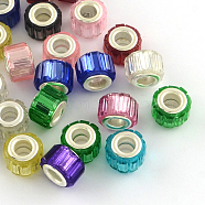 Resin European Beads, with Silver Color Plated Brass Double Cores, Round, Mixed Color, 11x8mm, Hole: 5mm(RPDL-R004-M)