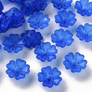 Transparent Frosted Acrylic Bead Caps, 5-Petal, Flower, Royal Blue, 16.5x6mm, Hole: 1.6mm, about 959pcs/500g(MACR-S371-04A-751)