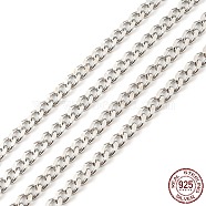 Rhodium Plated 925 Sterling Silver Faceted Curb Chains, Soldered, Platinum, Link: 3x2x1mm(STER-F052-06P)