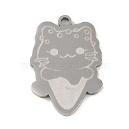 304 Stainless Steel Pendants, Cat with Ice-crea Charm, Stainless Steel Color, 24.5x16.5x1.5mm, Hole: 1mm(STAS-C095-37P)