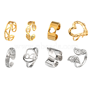 8Pcs 8 Style Triangle & Heart & Butterfly & Wave 201 & 304 Stainless Steel Open Cuff Rings Set for Men Women, Real Gold Plated & Stainless Steel Color, US Size 6 1/4~8 1/4(16.7~18.3mm), 1Pc/style(RJEW-FS0001-03)