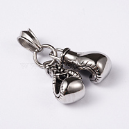 304 Stainless Steel Pendants, Boxing Gloves, Gym Charms, Antique Silver, 31x16x14mm, Hole: 13.5x8mm(STAS-K036-AS)