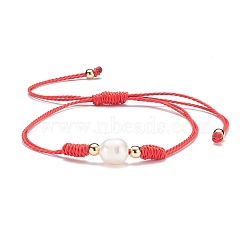 Natural Pearl Beads Bracelet, Friendship Adjustable Cord Bracelet for Her, Red, Inner Diameter: 1/2~3 3/4 inch(1.2~9.5cm)(BJEW-JB07475-02)
