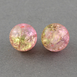 Spray Painted Crackle Glass Beads Strands, Round, Two Tone, Pearl Pink, 12mm, Hole: 1.3~1.6mm, about 66pcs/strand, 31.4 inch(CCG-Q002-12mm-03)