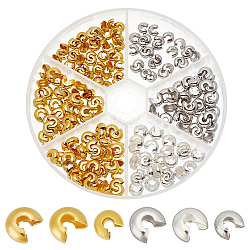 300Pcs 6 Style Brass Crimp Beads Covers, Round, Mixed Color, 5~6mm, Hole: 1~3mm, 50pcs/style(KK-AR0003-30)