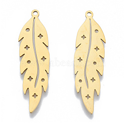 201 Stainless Steel Pendants, Leaf Charm with Star, Real 18K Gold Plated, 38x10x1mm, Hole: 1.5mm(STAS-N090-LA973-2)