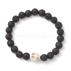 8.5mm Round Natural Lava Rock Beaded Stretch Bracelets, Halloween Skull Synthetic Turquoise Bracelets for Women Men, Inner Diameter: 2-1/4 inch(5.6cm)(BJEW-JB10465-04)