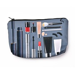 Polyester Tarp Zip Cosmetic Pouches, Rectangle with Cosmetics Pattern, Gray, 14x21.8x2.1cm(ABAG-G010-01B)