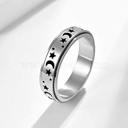 201 Stainless Steel Rotatable Finger Rings, Moon & Star, Spinner Fidget Band Anxiety Stress Relief Ring for Women, Stainless Steel Color, US Size 9(18.9mm)(FS-WG1BCD7-03)