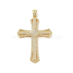 Real 18K Gold Plated Brass Micro Pave Cubic Zirconia Pendants, Cross, Clear, 49x33x5mm, Hole: 3x4.7mm(KK-A209-04E-G)