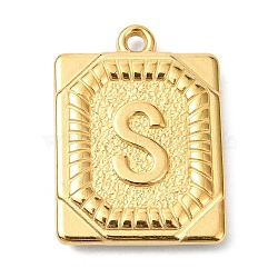 Ion Plating(IP) 304 Stainless Steel Pendants, Rectangle with Letter Charm, Real 18K Gold Plated, Letter S, 24.5x18x3mm, Hole: 1.8mm(STAS-U033-01G-S)