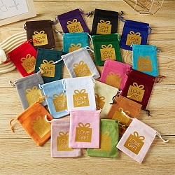 Hot Stamping Gift Velvet Storage Bags, Drawstring Pouches Packaging Bag, Rectangle, Mixed Color, 12x9cm(PW-WG11765-01)