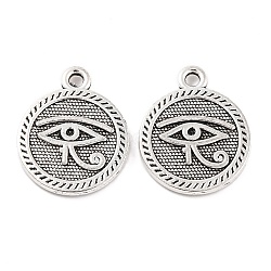 Tibetan Style Alloy Pendants, Cadmium Free & Lead Free, Flat Round with Evil Eye, Antique Silver, 18x15x2mm, Hole: 2mm, about 613pcs/1000g(TIBEP-R304-077AS-LF)