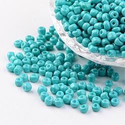 6/0 Baking Paint Glass Seed Beads, Dark Turquoise, 4~5x3~4mm, Hole: 1~2mm, about 427pcs/50g(X-SEED-S003-K10)