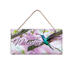 PVC Plastic Hanging Wall Decorations, with Jute Twine, Rectangle with Word Welcome, Colorful, Bird Pattern, 15x30x0.5cm(HJEW-WH0022-014)