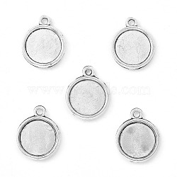 Tibetan Style Antique Silver Alloy Flat Round Pendant Cabochon Settings, Cadmium Free & Lead Free, Double-sided Tray, Plain Edge Bezel Cups, Tray: 12mm, 18x15x3mm, Hole: 1mm(X-TIBEP-M022-32AS)