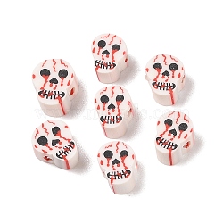 Christmas Theme Handmade Polymer Clay Beads, Skull, 9x7.5x4mm, Hole: 1.5mm(CLAY-P004-01C)