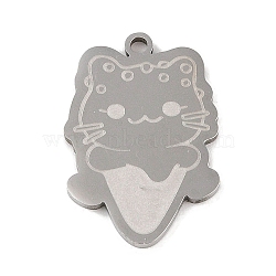 Non-Tarnish 304 Stainless Steel Pendants, Cat with Ice-crea Charm, Stainless Steel Color, 24.5x16.5x1.5mm, Hole: 1mm(STAS-C095-37P)