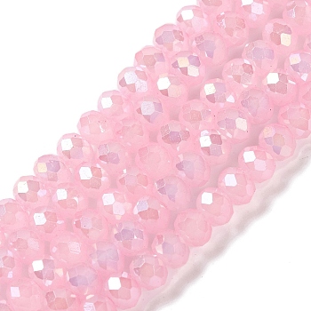 Baking Electroplate Glass Beads Strands, AB Color, Faceted, Round, Flamingo, 8x6mm, Hole: 1mm, about 63~65pcs/strand, 15.75''(39~40cm)