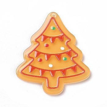 Printed Acrylic Pendants, for Christmas, Christmas Tree Pattern, 39.5x33x2mm, Hole: 1.6mm
