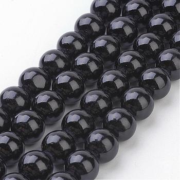 Natural Mashan Jade Round Beads Strands, Dyed, Black, 10mm, Hole: 1mm, about 41pcs/strand, 15.7 inch