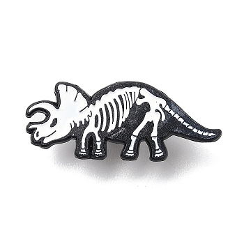 Black Zinc Alloy Brooches, Enamel Pins, for Backpack Cloth, White Animal Skeleton, Dinosaur, 14x35x1mm