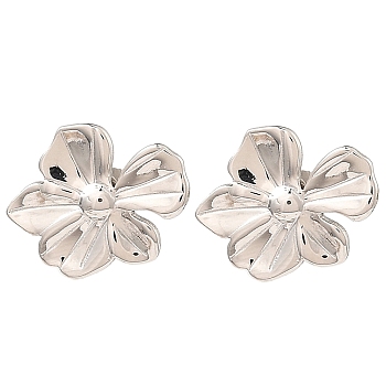 304 Stainless Steel Stud Earrings for Women, Flower, Stainless Steel Color, 15x19mm