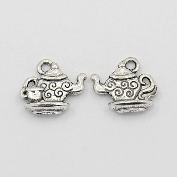 Alloy Pendants, Lead Free and Cadmium Free, Teapot, Antique Silver, Size: about 13mm long, 12mm wide, 4mm thick, hole: 2mm