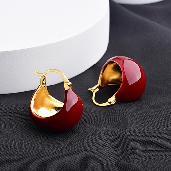 Bag Brass Enamel Hoop Earrings for Women, Real 22K Gold Plated, 23.5x20mm